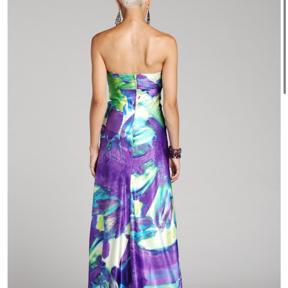 Masquerade XS Strapless Watercolor Dress in Purple and Green with Beaded Bodice - Picture 2 of 16